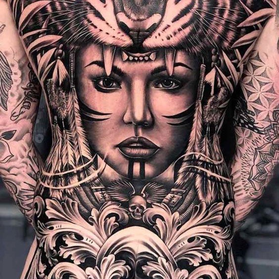 girl lion tattoo full back