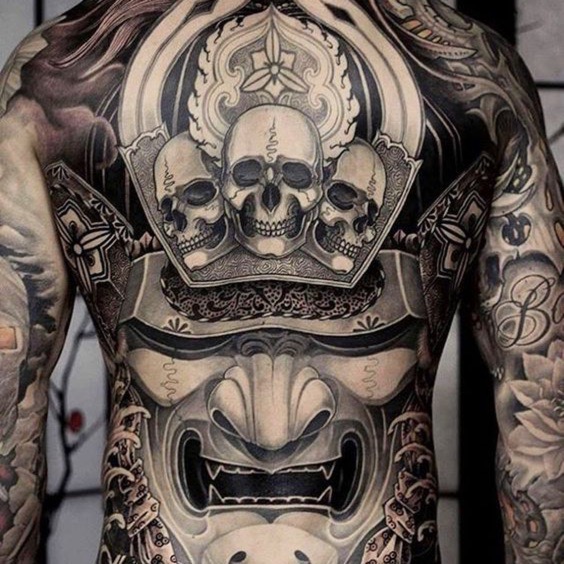 mask tattoo full back