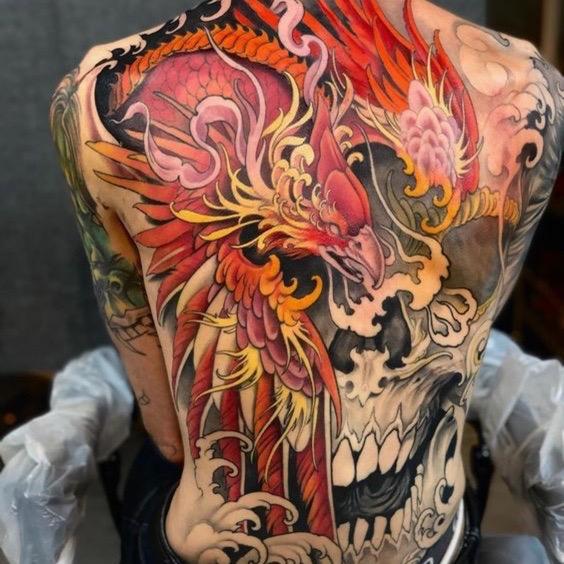 phoenix skull tattoo