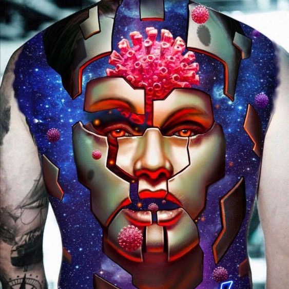 virus tattoo full back
