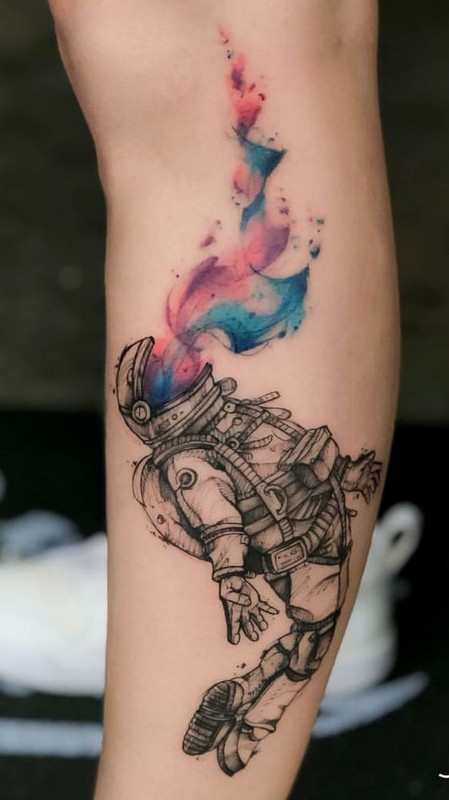 astronaut tattoo watercolor