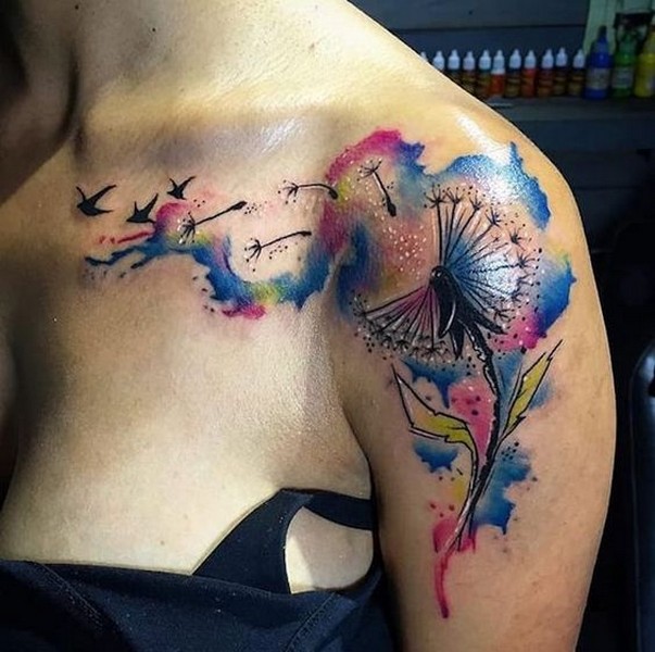 beautifull watercolor tattoo shoulder