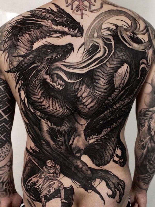 blackwork dragon tattoo fullback