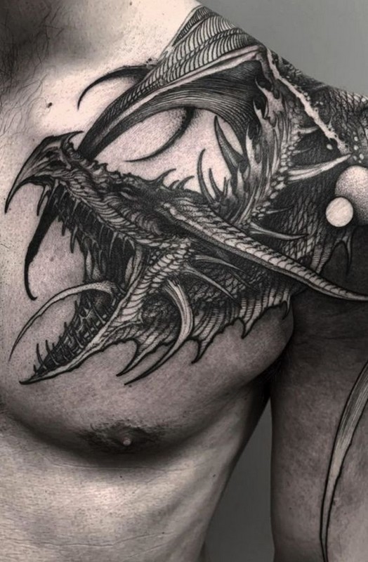 blackwork dragon tattoo