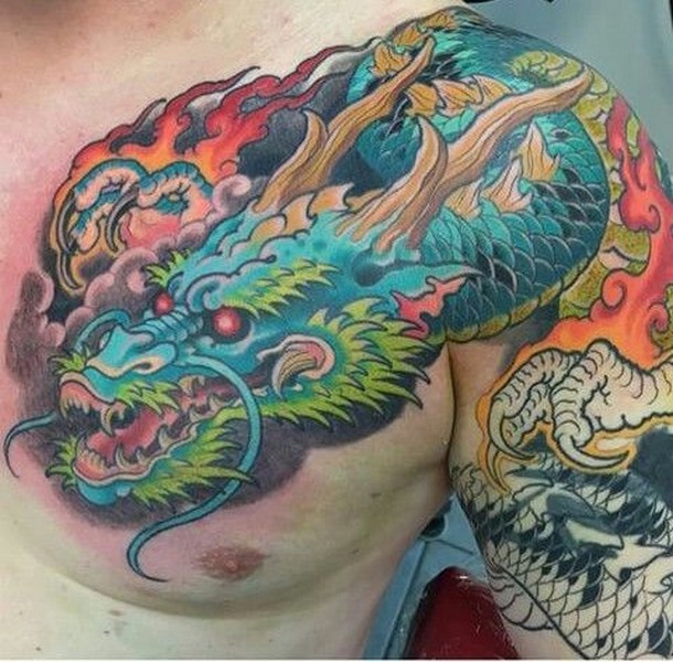 blue dragon tattoo chest