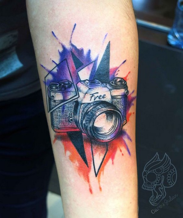 camera watercolor tattoo