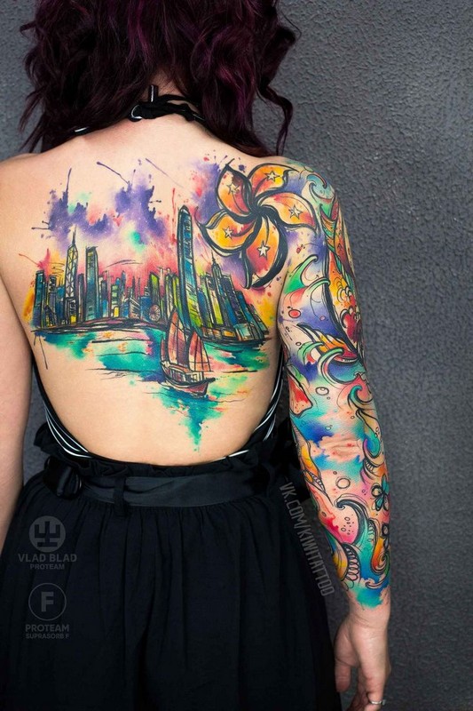 city watercolor tattoo