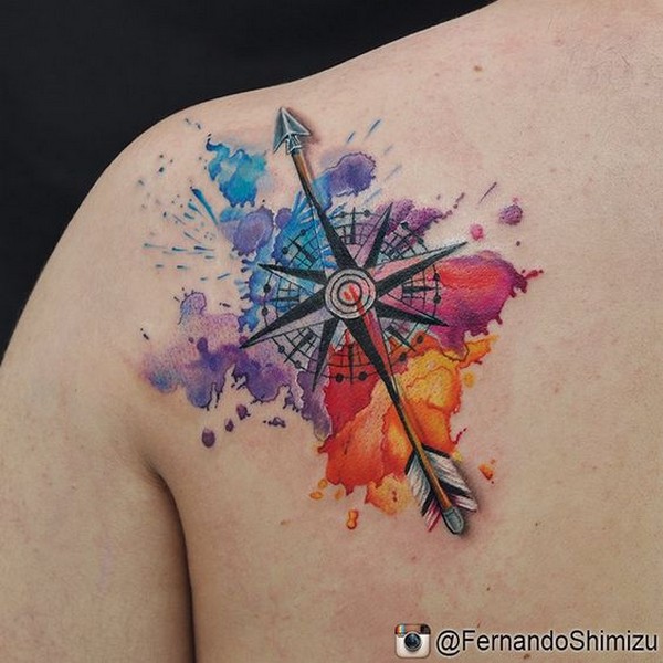 compass watercolor tattoo