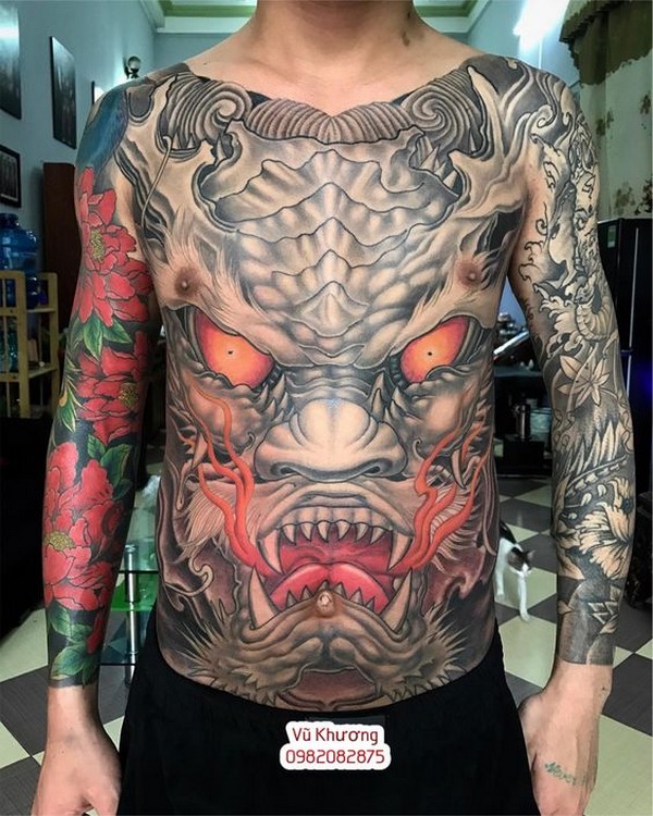 dragon full chest tattoo