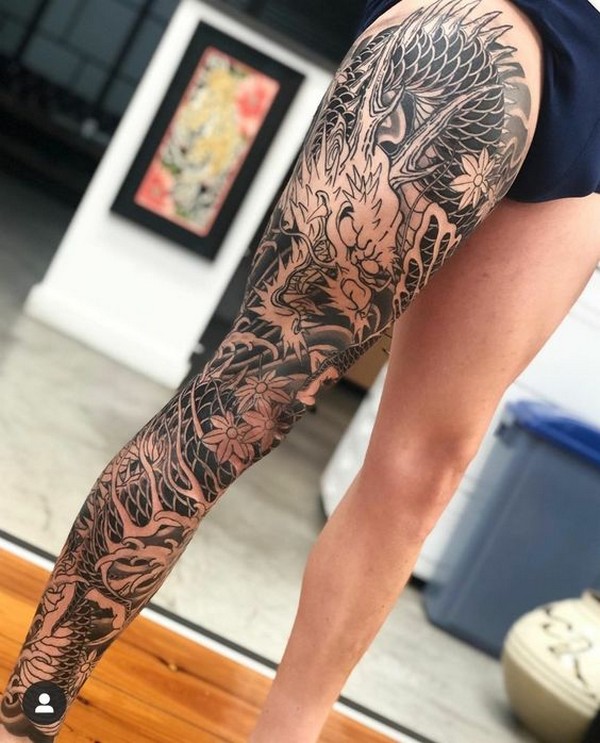 dragon full leg tattoo