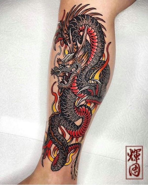 dragon mini tattoo leg