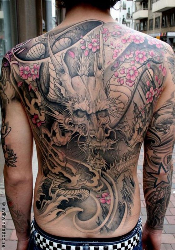 dragon peach blossom tattoo