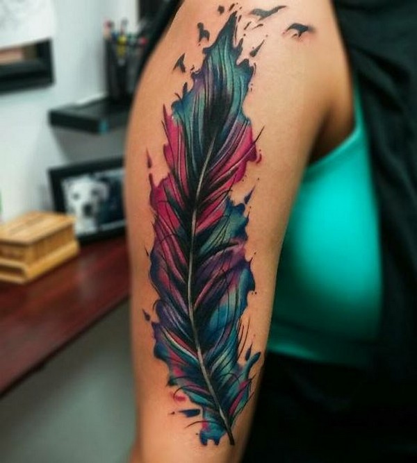 feather watercolor tattoo