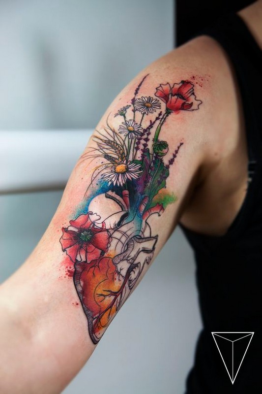 flower heart tattoo watercolor