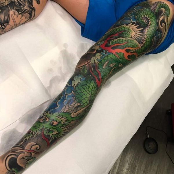 green dragon tattoo full leg