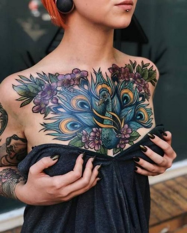 peacock tattoo chest