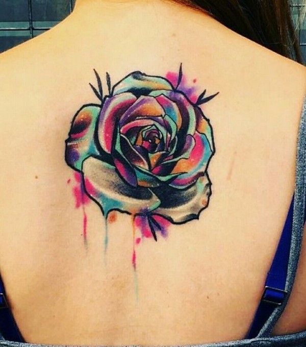 rose watercolor tattoo back