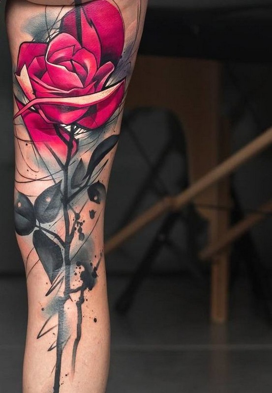 rose watercolor tattoo fullhand