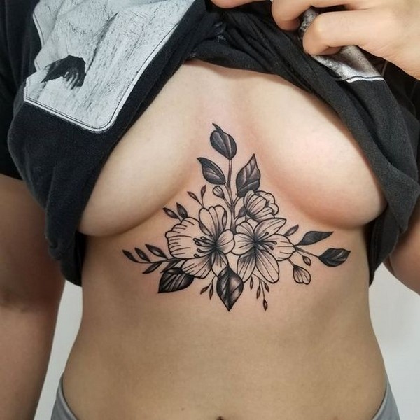 sexy flower chest tattoo