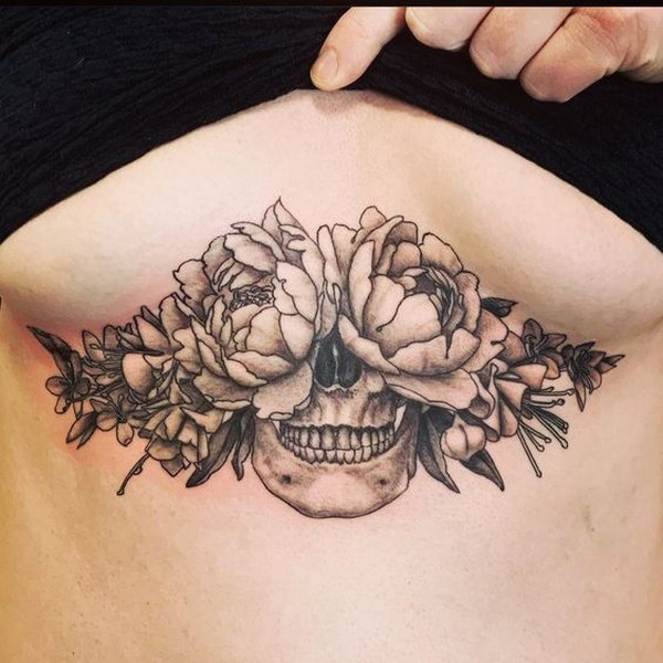 skull flower tattoo chest