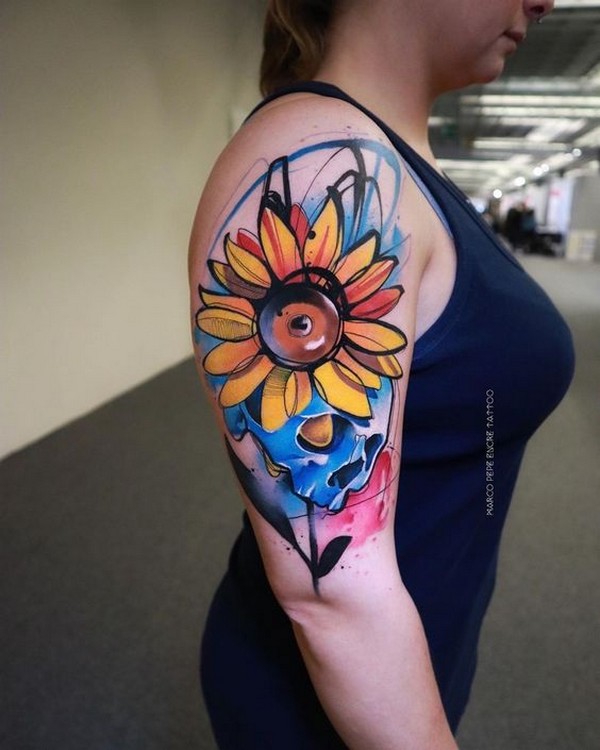 sun flower watercolor tattoo