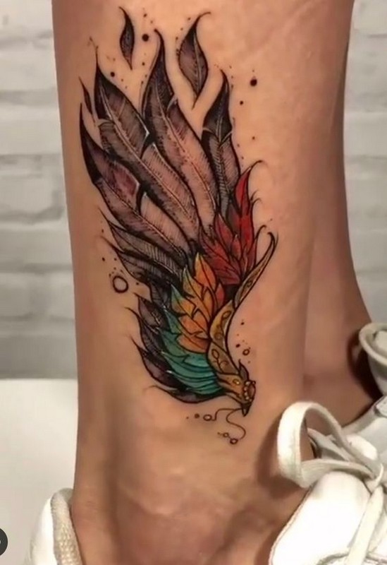 wing tattoo watercolor ankle