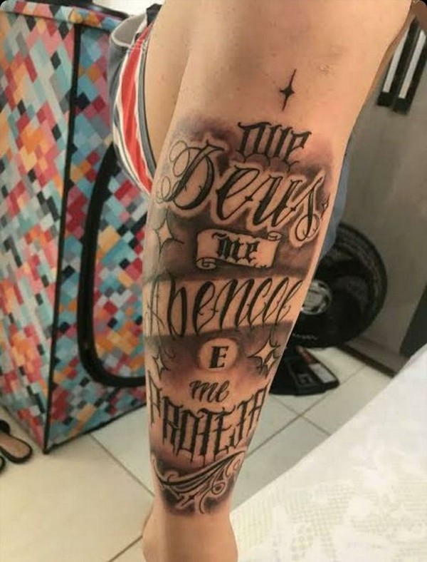 word tattoo leg