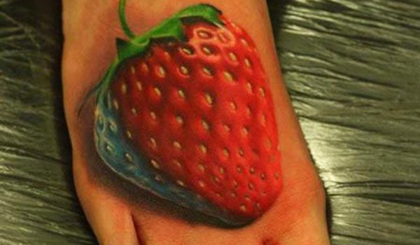 3D Strawberry Foot Tattoo Ideas